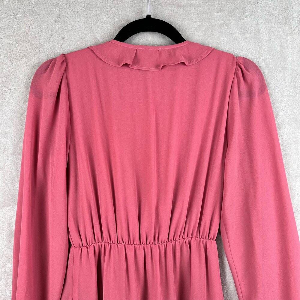 Show Me Your Mumu Dress Womens XS Pink Long Sleeve Ruffle Tier Addy Tie Boho - Picture 6 of 15